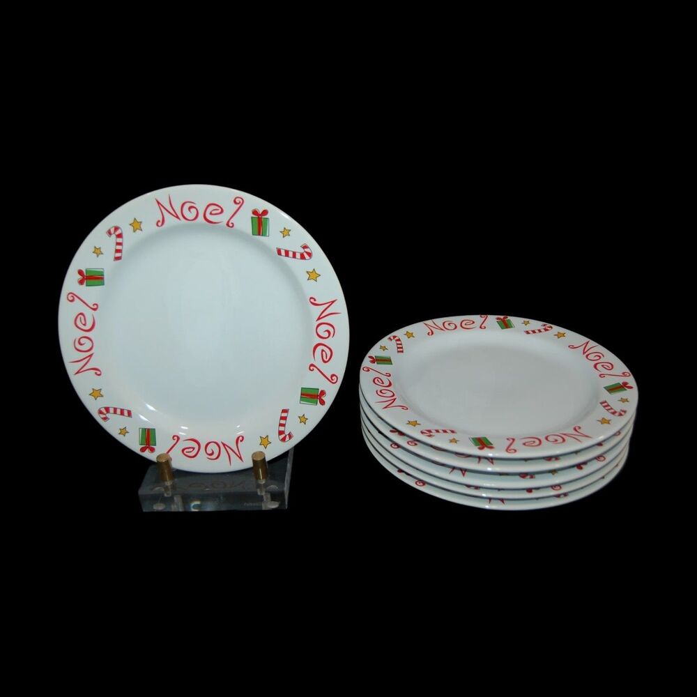 SET OF 6 VINTAGE NOEL HOLIDAY CHRISTMAS SALAD / DESSERT PLATES 7.75" BY TAG 1998